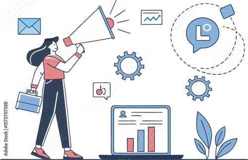 Flat vector illustration of a professional creating a personal brand