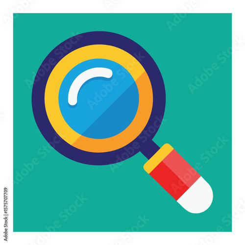 Colorful Magnifying Glass Icon on Teal Background for Search or Discovery