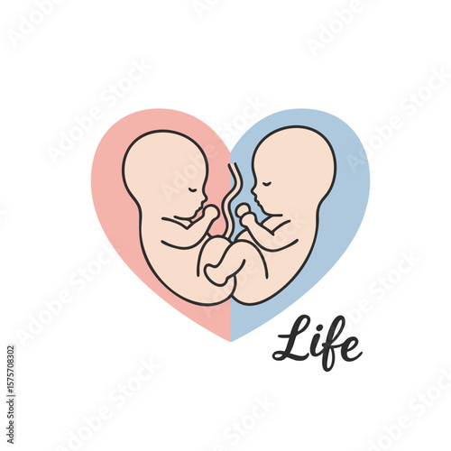 Heart-Shaped Womb with Fetus and ‘Life’ Label Flat Icon