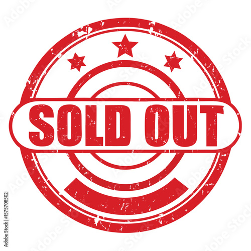 Red Grunge Sold Out Star Rubber Stamp