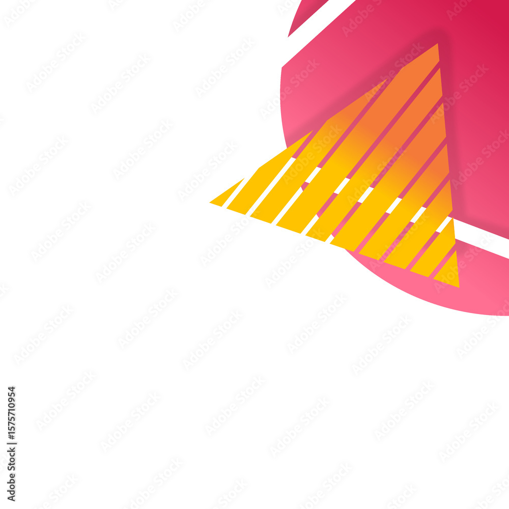 Obraz premium Abstract: Gradient Pink Circle, Striped Yellow Triangle, White Space.