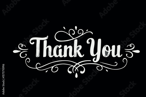 Thank You Calligraphy Vector on Black Background – Elegant Script Lettering Design

