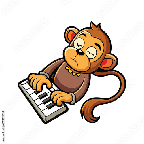 Sleepy Monkey Falling Asleep on Keyboard Vector Illustration. Cute Animal Character Napping at Work Desk. Perfect for Office Humor, Productivity, or Tech Themed Designs.