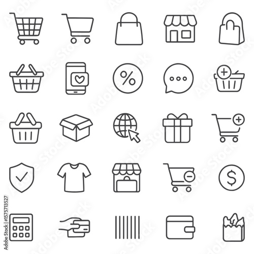 Shopping Line Icons – Unique E-Commerce, Cart, and Retail Symbols for Online Stores, Apps, and Marketing Design
