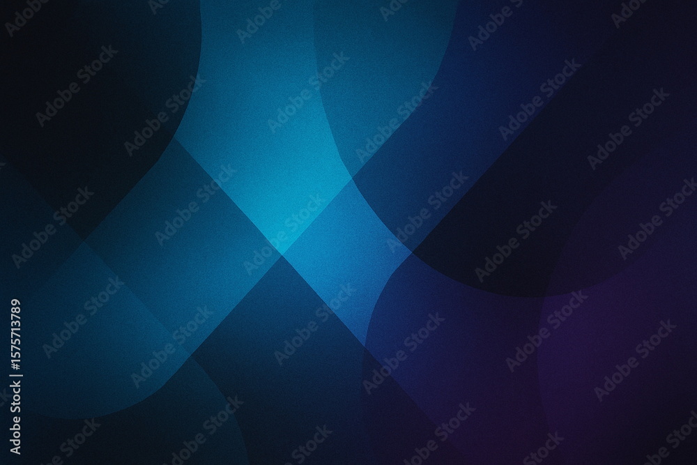 Fototapeta premium Soft Geometric Abstract Background in Blue and Purple - Curved overlapping shapes with subtle grain, dark modern gradient; ideal for tech banners, presentations, and website headers.