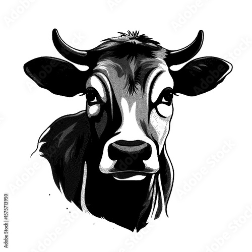 Portrait of a cow with horns