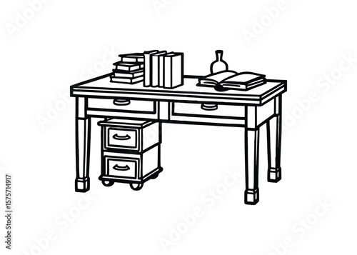 Silhouette of study table isolated on a white background