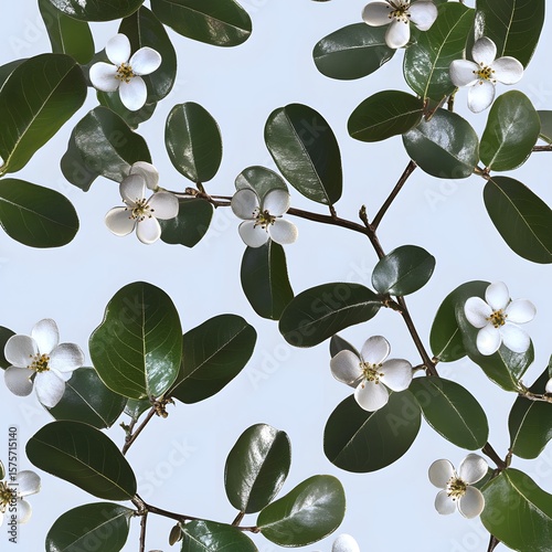 Elegant White Blossoms and Green Leaves Seamless Pattern