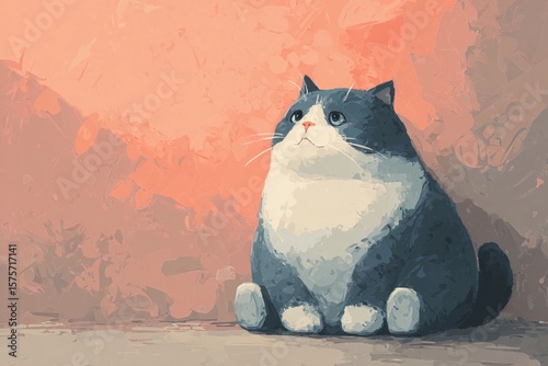 Charming Cat Sits Serenely Against a Warm Pastel Wall at Twilight Generative AI