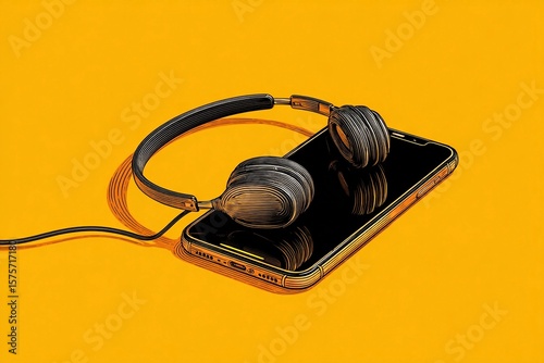 Smartphone Resting on a Vibrant Surface With Stylish Headphones Beside It Generative AI