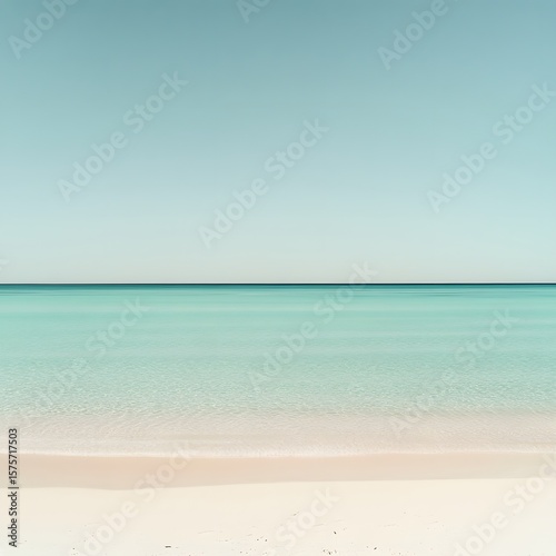 Serene Coastal Scene  Tranquil Turquoise Ocean Meeting Pristine White Sand Beach