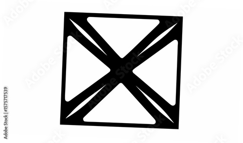 Abstract square design with intersecting diagonal lines and triangular openings in black and white style