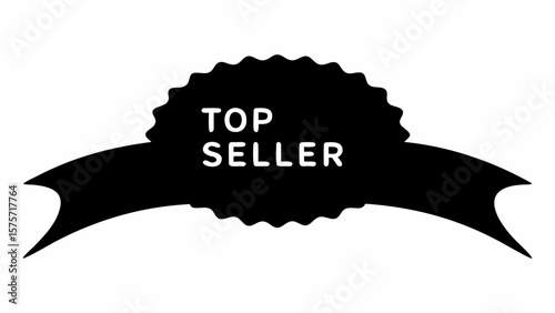 Illustration of a black top seller banner with jagged edges and ribbon tails on a white background design