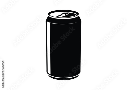 Soda can with a slightly curved silhouette Black Vector white background