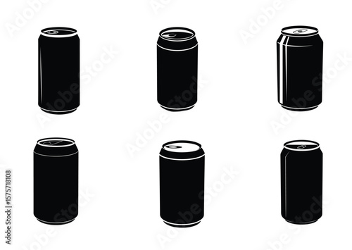 Soda can with a slightly curved silhouette Black Vector Set