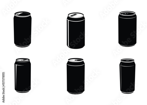 Soda can with a slightly curved silhouette Black Vector Set