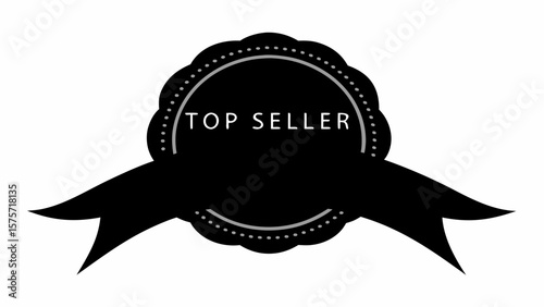 Black top seller badge with ribbon and dotted border on a white background design element for sales