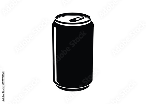 Soda can with a slightly curved silhouette Black Vector white background