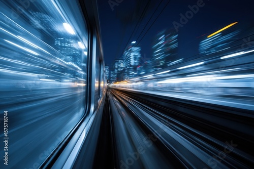 Fast Train Speeding Through City at Night, Representing Modern Transportation and Technological Advancement for Mobility Solutions : Generative AI