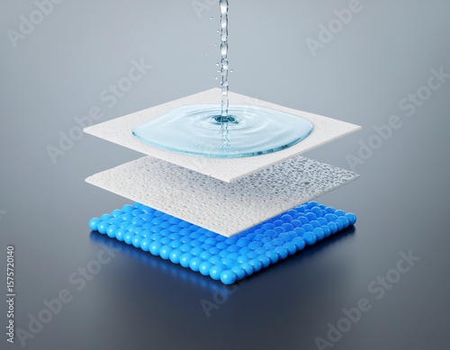 Water Absorption and Filtration System with Multiple Layers Demonstrating Liquid Flow and Material Properties for Scientific or Industrial Applications