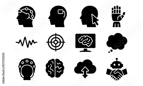 Silhouette icons representing ai and brain technology concepts
