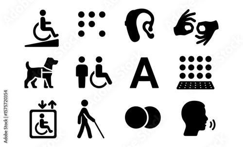 Accessibility symbols set highlighting diverse disability icons for inclusive design