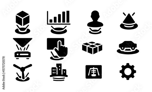 Futuristic hologram icons: technology and innovation in bold silhouettes