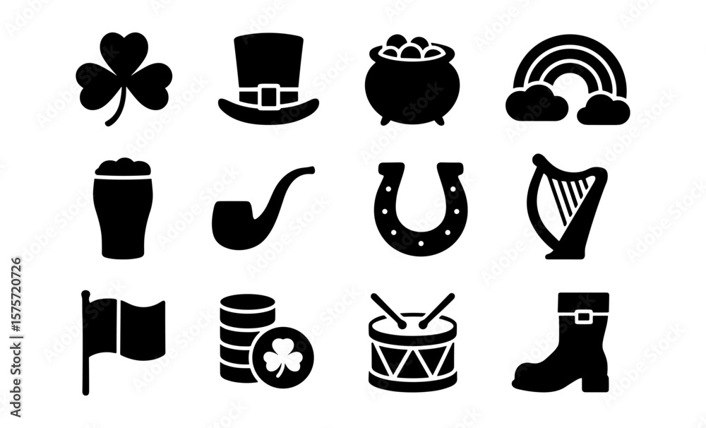 Fototapeta premium St. patrick's day icons: shamrock, leprechaun, rainbow