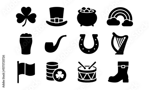 St. patrick's day icons: shamrock, leprechaun, rainbow