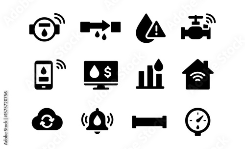 Smart water management icons for efficient and modern utility systems