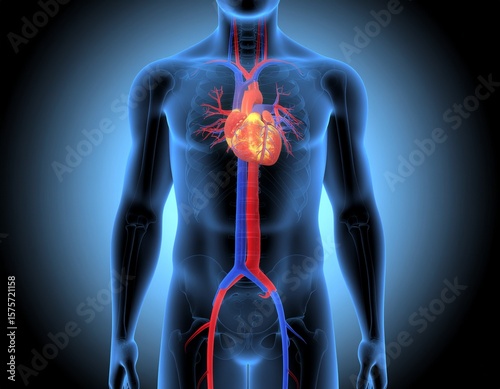 Human Body with Heart and Blood Vessels Anatomy Illustration Showing the Circulatory System and Cardiovascular System in Detail for Medical Purposes