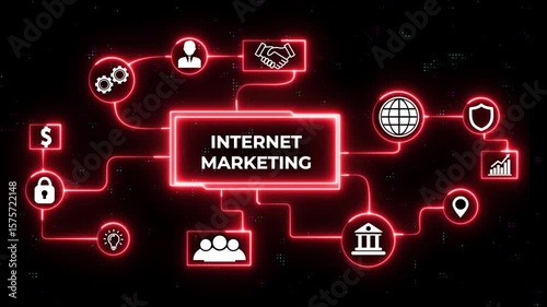Internet marketing digital online advertising automation. Technology, Internet and network concept.Abstract seamless animation of mesh dots digital luxurious wave particles flows background.
