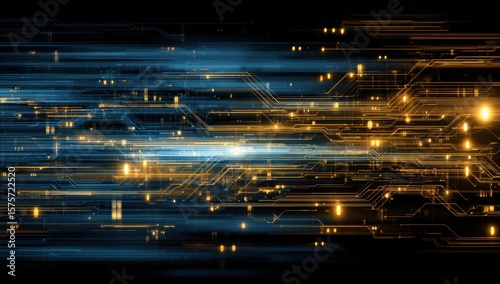 Abstract Circuit Board Design With Blue and Gold Lines, Ideal for Technology Innovation and Digital Transformation Campaigns : Generative AI