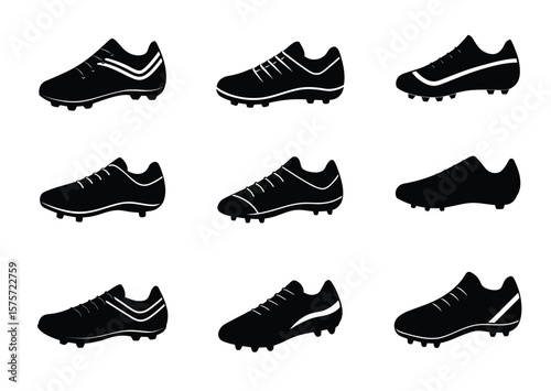 Soccer shoe silhouette Black Vector Set