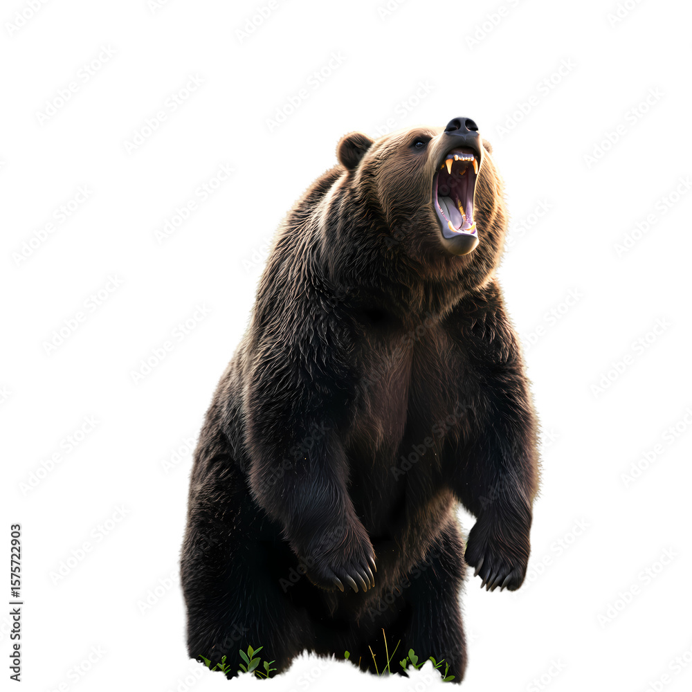 Fototapeta premium Grizzlys Roar A Powerful Moment in the Wild isolated on transparent background