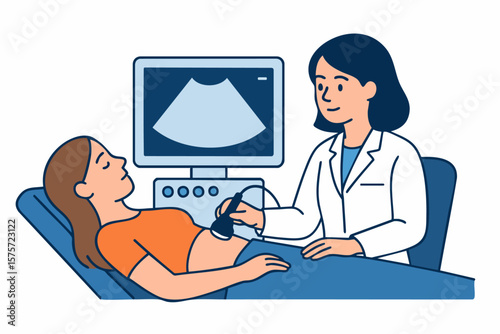 Vector illustration of an ultrasound examination by a female doctor.
