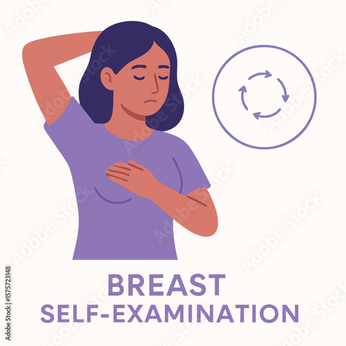 Vector illustration of a woman performing self breast examination.
