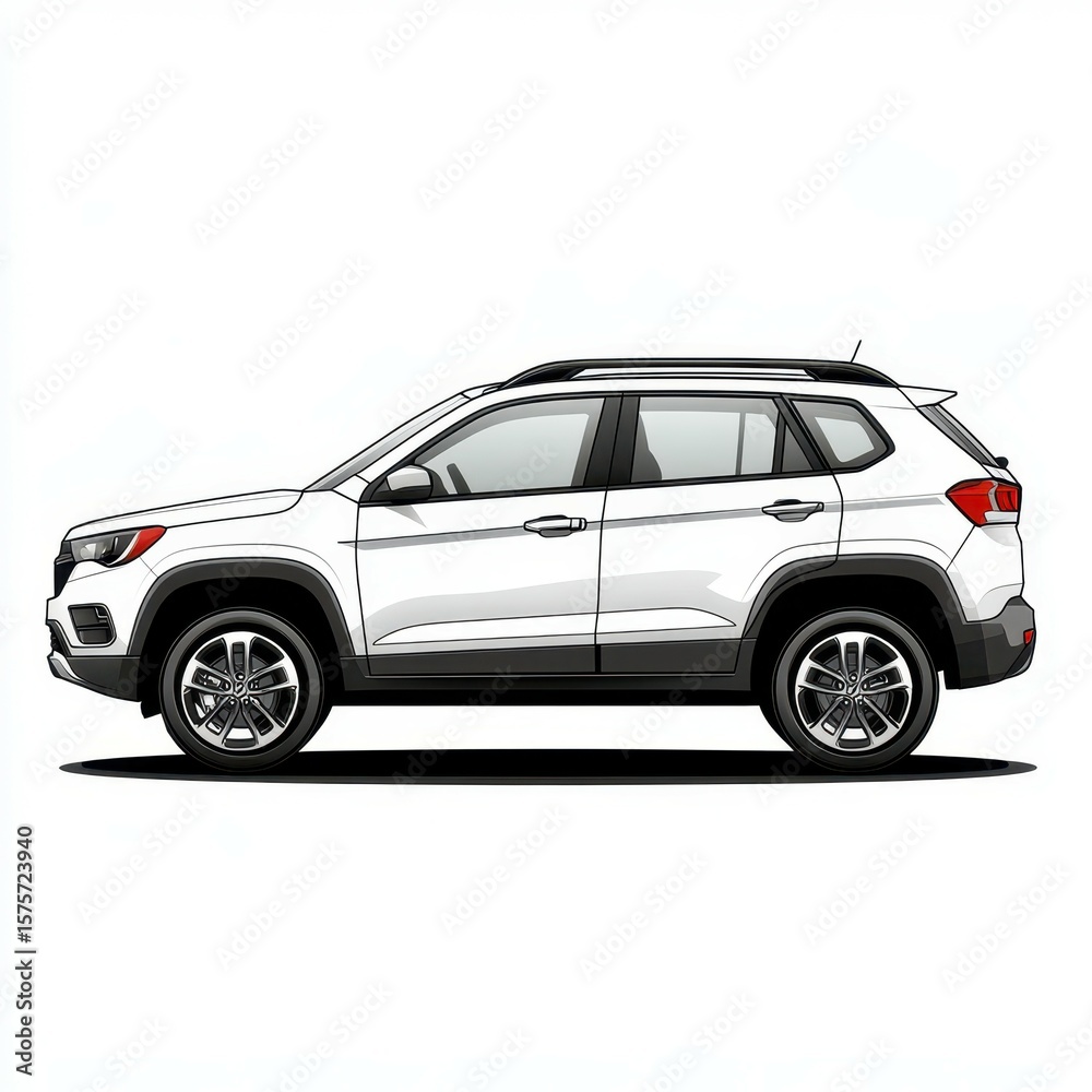 White SUV parked in urban area during daytime with clear sky and modern buildings in the background White SUV parked in urban area during daytime with clear sky and modern buildings in the background