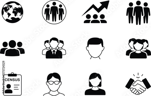 Black and White Icon Set of People Groups and Concepts