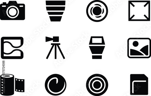 Black Photography and Videography Icon Set camera lens