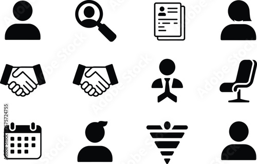 Black and White Icons Representing Employment and Business Concepts
