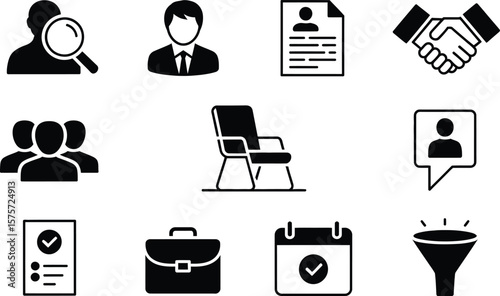 Black and White Icons Representing Job Search Recruitment and Employment