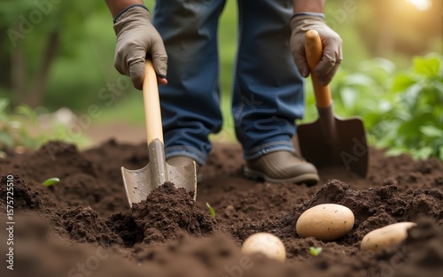 digging potatoes. High quality
