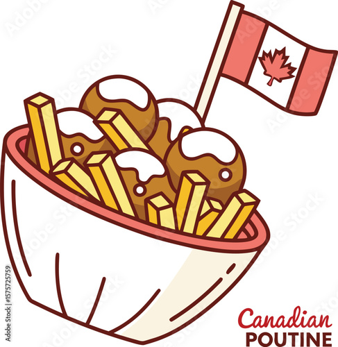 canada poutine fries meatball bowl food flag meal