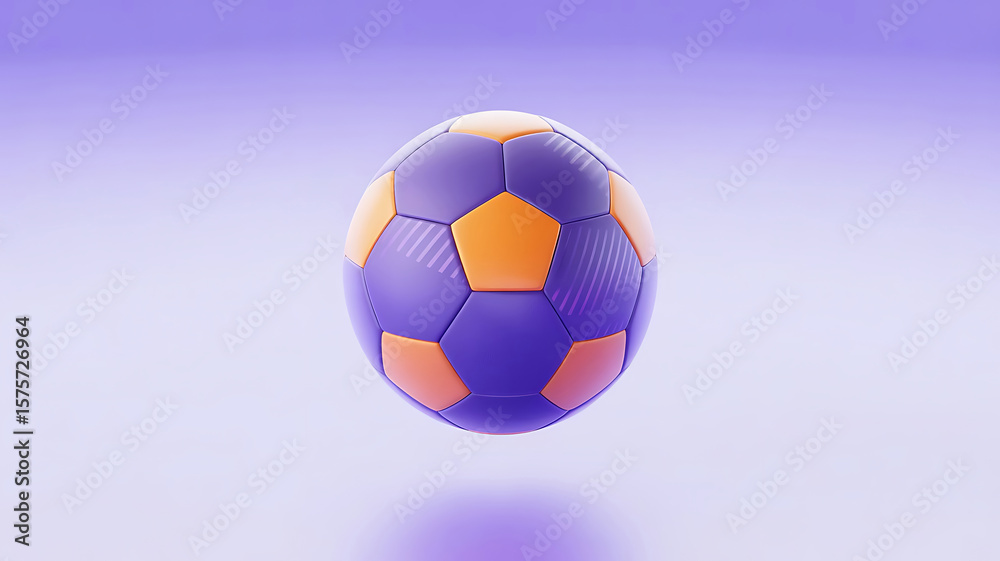 Fototapeta premium Vibrant Soccer Ball Floating in a Dreamy Purple Ambiance A Playful Fusion of Sport and Color