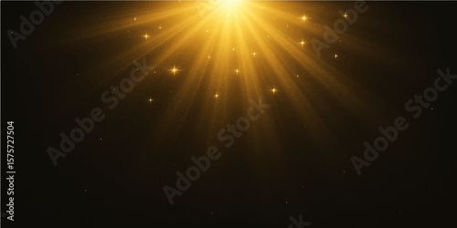 Glowing light burst with bright golden beams and sparkle effects on dark background