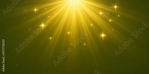Glowing golden starry background with radiant sun rays and sparkling light effects for celebration

