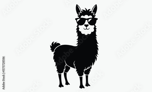 Llama with sunglass silhouette, Cool Llama with Sunglasses Clipart, Outline, Silhouette and Color 