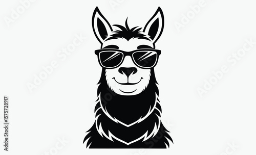 Llama with sunglass silhouette, Cool Llama with Sunglasses Clipart, Outline, Silhouette and Color 