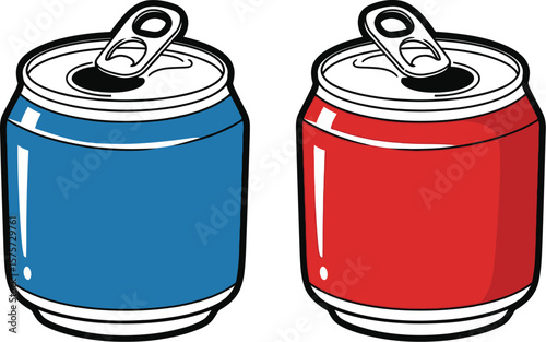 Illustration of two soda cans one blue and one red on a white background
